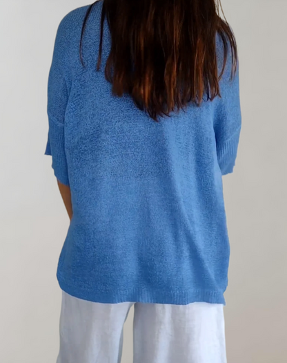 Isabeau - Leichter und Strickpullover für den Frühling, Elegant, mit Weitem Ausschnitt und Halbarm