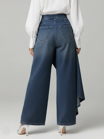 High Waist Denim Culotte Hose für Damen – Asymmetrische Jeans mit weitem Bein