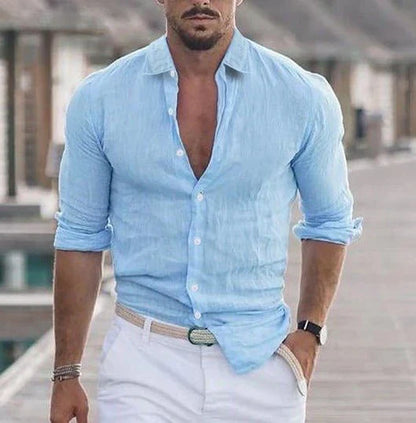 Leinenhemd mit Stehkragen – Elegantes Slim Fit Sommerhemd atmungsaktiv für Herren