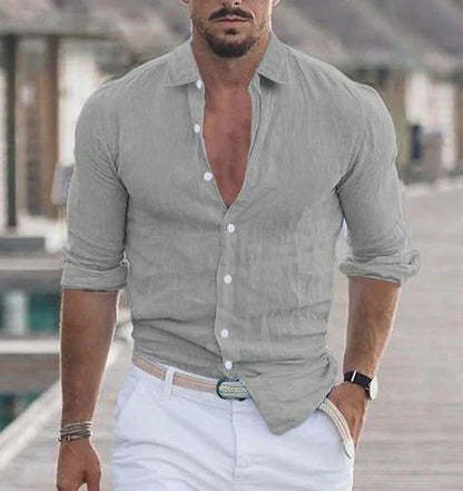 Leinenhemd mit Stehkragen – Elegantes Slim Fit Sommerhemd atmungsaktiv für Herren
