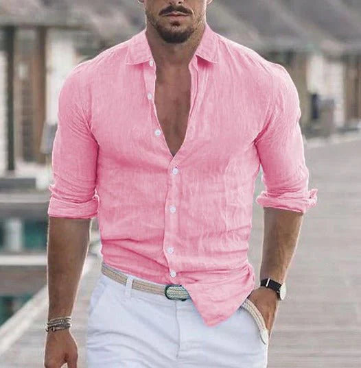 Leinenhemd mit Knopfleiste für Herren – Luftiges Sommerhemd mit Slim Fit