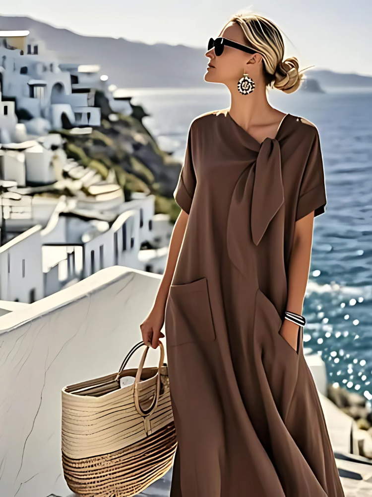 Elegantes Damen Maxikleid mit Schleife – Luftiges Sommerkleid für Urlaub & stilvolle Auftritte
