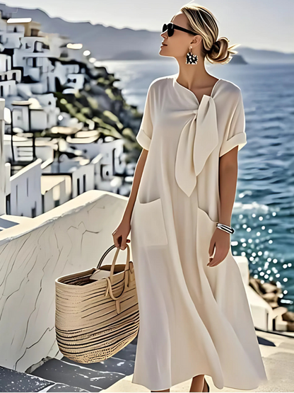 Elegantes Damen Maxikleid mit Schleife – Luftiges Sommerkleid für Urlaub & stilvolle Auftritte