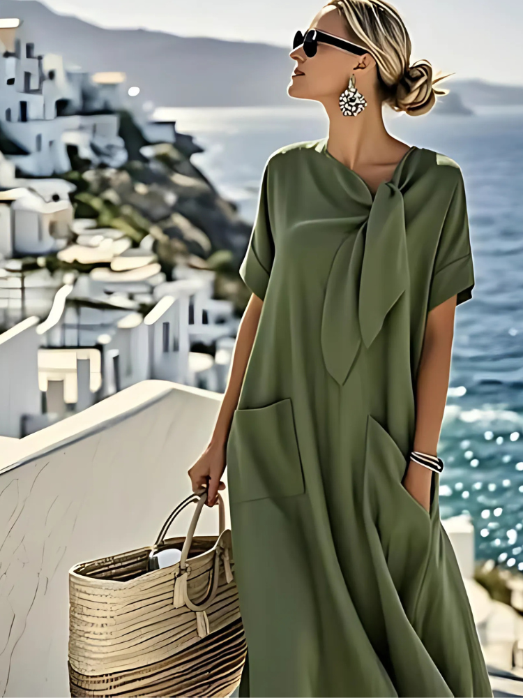 Elegantes Damen Maxikleid mit Schleife – Luftiges Sommerkleid für Urlaub & stilvolle Auftritte