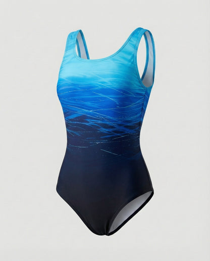 Figurformender Badeanzug für Damen – Farbverlauf Design & Eleganter Rückenausschnitt