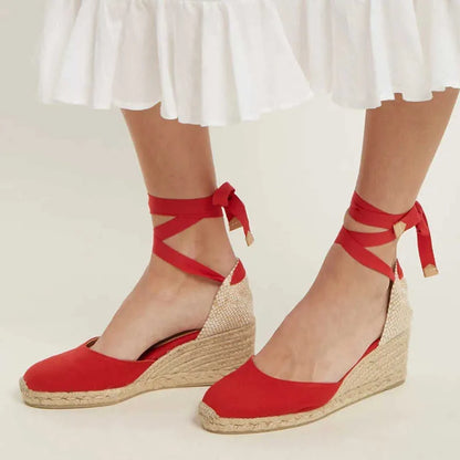Espadrilles Wedges mit Schnürung für Damen – Sommerliche Sandalen mit Keilabsatz