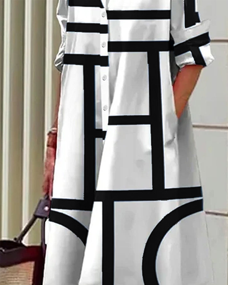 Modernes Hemdblusenkleid mit Grafik-Print – Lockerer Schnitt & Stilvoller Alltagslook für Damen