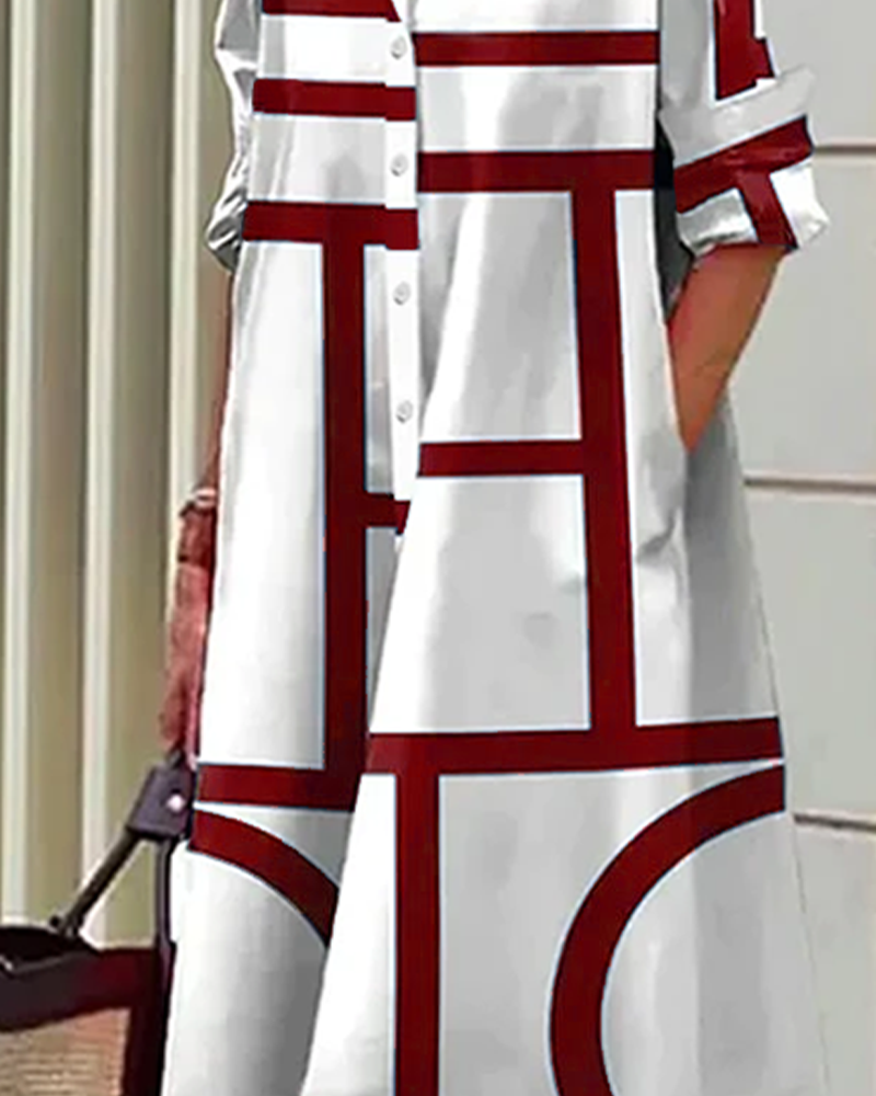 Modernes Hemdblusenkleid mit Grafik-Print – Lockerer Schnitt & Stilvoller Alltagslook für Damen