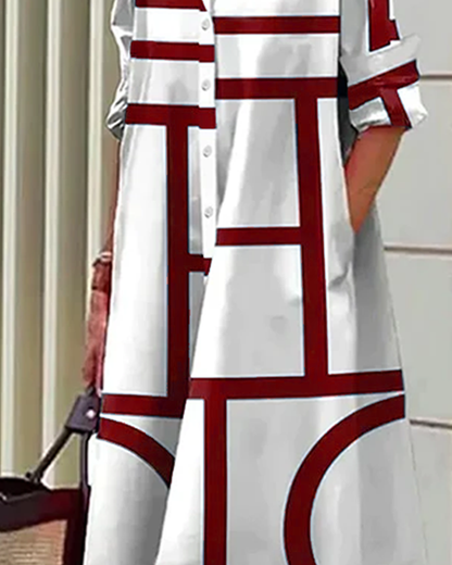 Modernes Hemdblusenkleid mit Grafik-Print – Lockerer Schnitt & Stilvoller Alltagslook für Damen