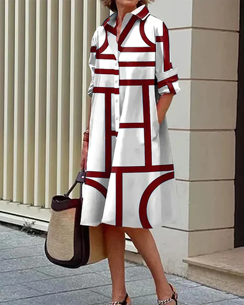 Modernes Hemdblusenkleid mit Grafik-Print – Lockerer Schnitt & Stilvoller Alltagslook für Damen