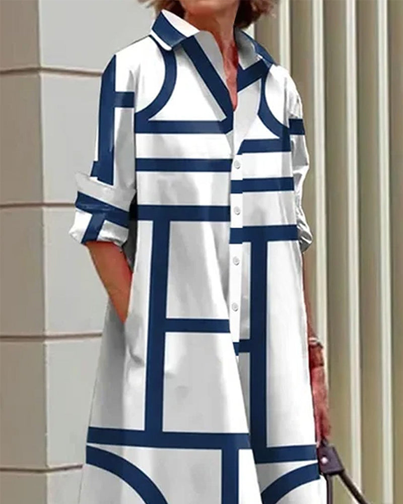 Modernes Hemdblusenkleid mit Grafik-Print – Lockerer Schnitt & Stilvoller Alltagslook für Damen