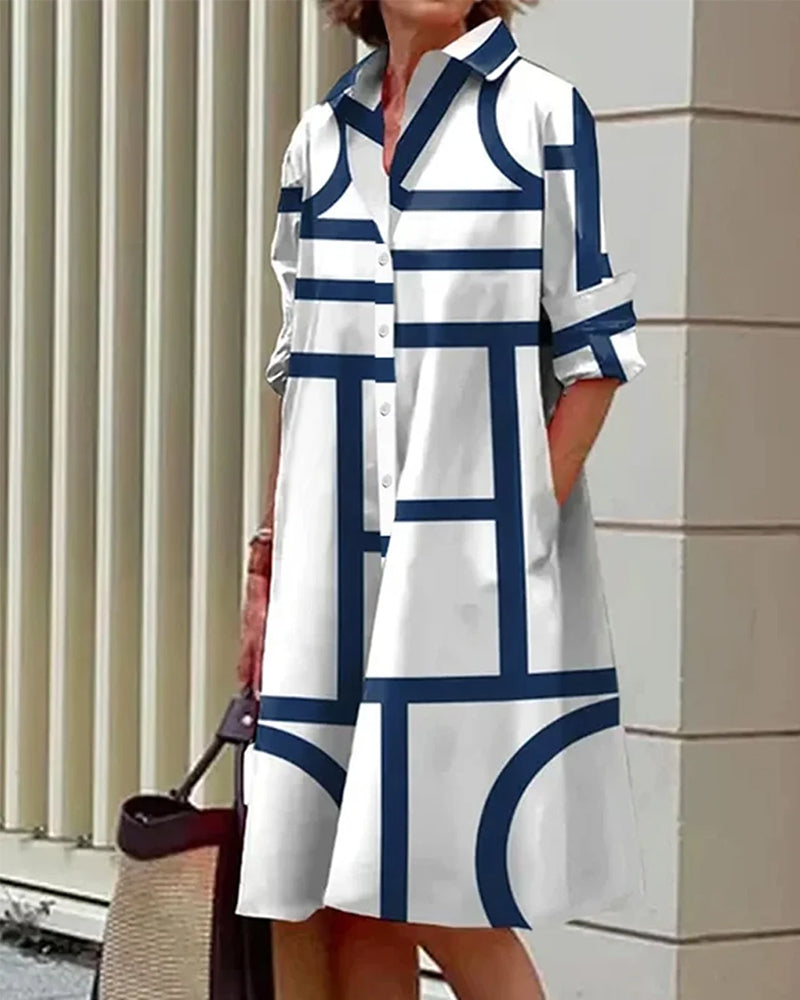 Modernes Hemdblusenkleid mit Grafik-Print – Lockerer Schnitt & Stilvoller Alltagslook für Damen