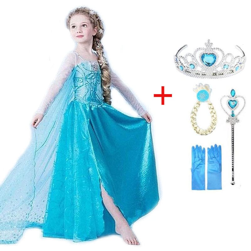 Magisches Prinzessinnen Kostüm Set für Kinder – Glitzer Kleid mit Krone, Zauberstab & Accessoires