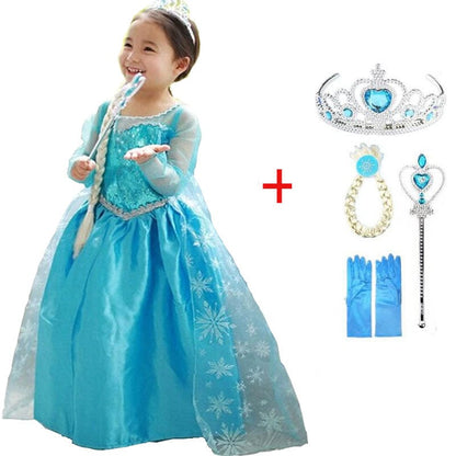 Magisches Prinzessinnen Kostüm Set für Kinder – Glitzer Kleid mit Krone, Zauberstab & Accessoires
