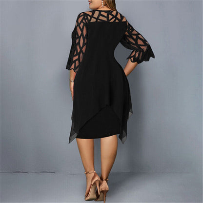 Elegantes Chiffon Midikleid für Damen – Lockeres Abendkleid mit Spitzenärmeln