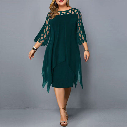 Elegantes Chiffon Midikleid für Damen – Lockeres Abendkleid mit Spitzenärmeln