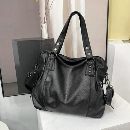 Marine - Große Handtasche aus weichem Leder