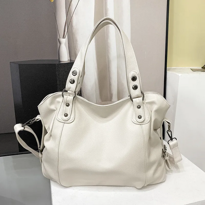 Marine - Große Handtasche aus weichem Leder