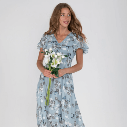 Amarante - Maxikleid mit Volantärmeln und floralem Muster