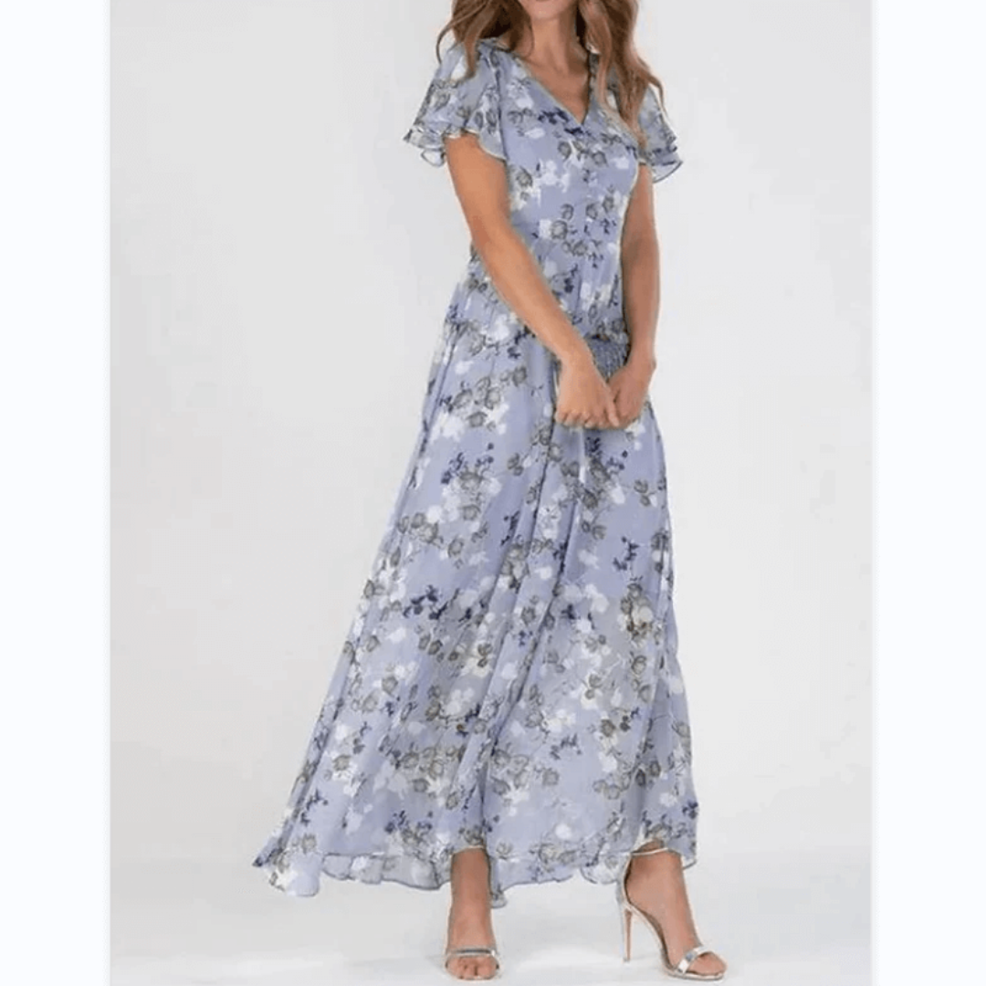 Amarante - Maxikleid mit Volantärmeln und floralem Muster