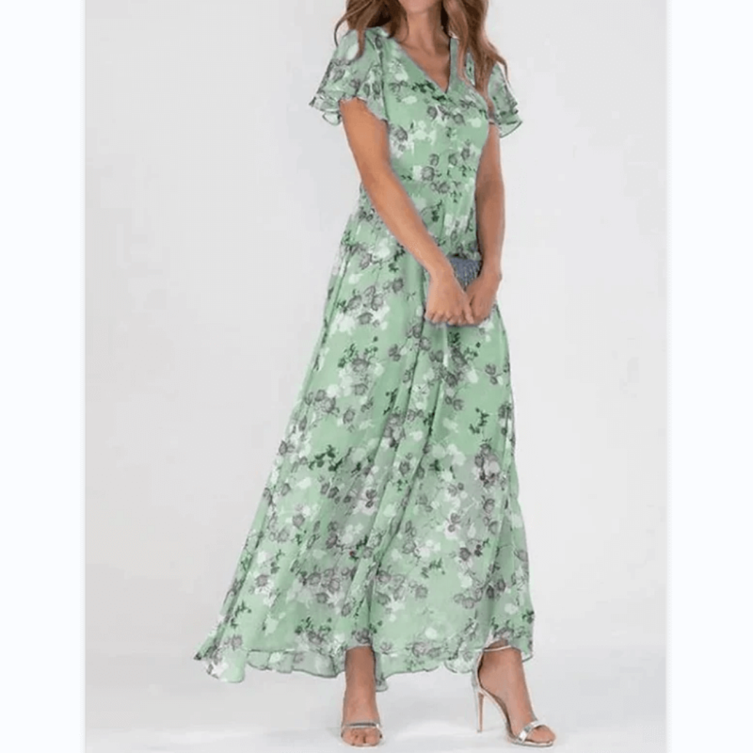 Amarante - Maxikleid mit Volantärmeln und floralem Muster