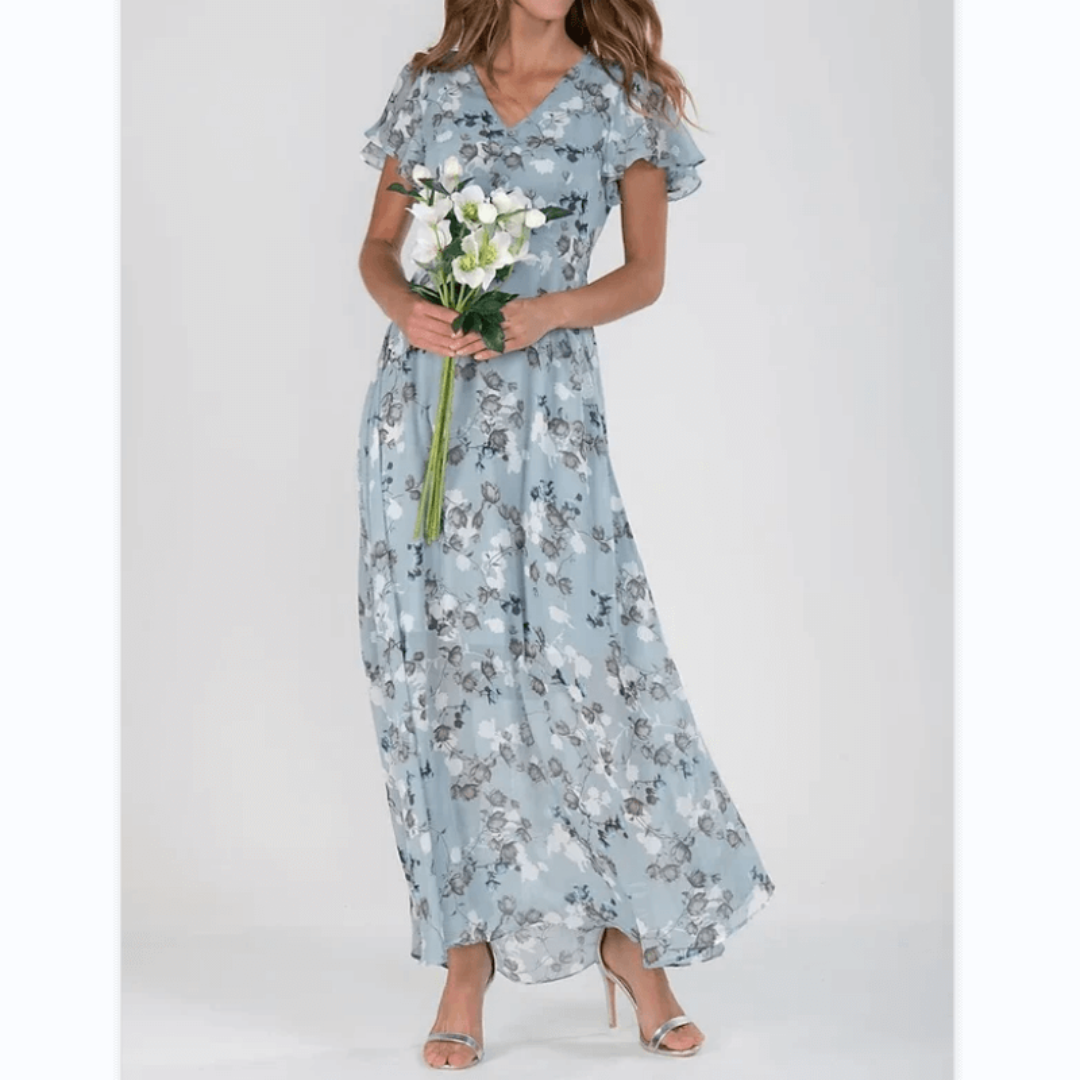 Amarante - Maxikleid mit Volantärmeln und floralem Muster