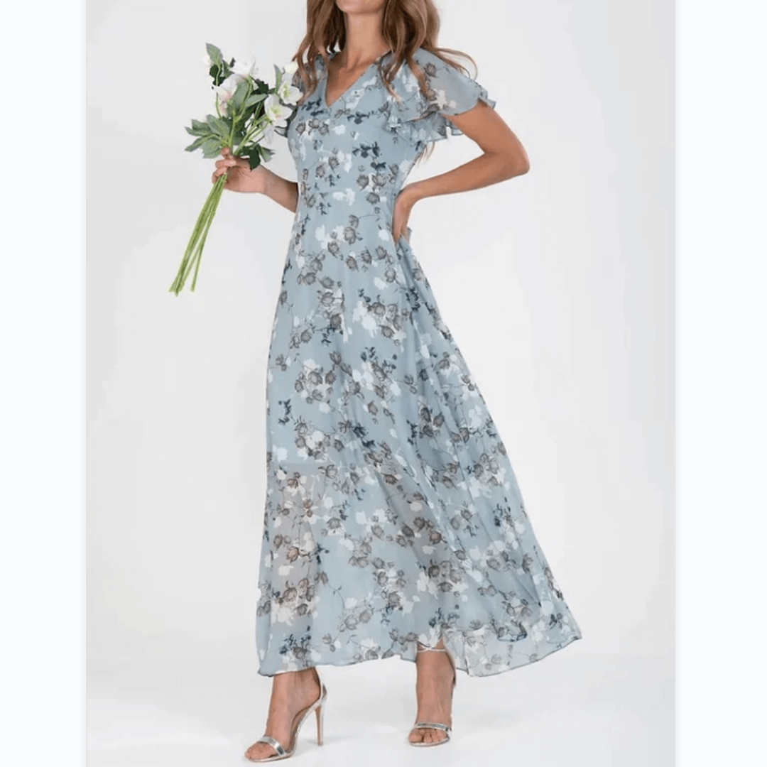 Amarante - Maxikleid mit Volantärmeln und floralem Muster