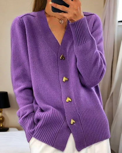 Moderne Damen Strickjacke mit Herzknöpfen Weicher Cardigan für Herbst und Winter