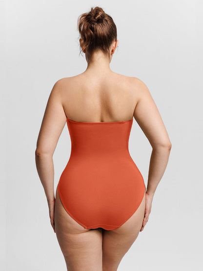 Figurformender Bandeau Badeanzug mit V-Ausschnitt & Trägern – Eleganter Shaping Swimsuit für Damen