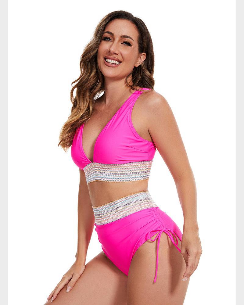 Stylischer Bikini für Damen mit High-Waist Hose – V-Ausschnitt & Figurformend