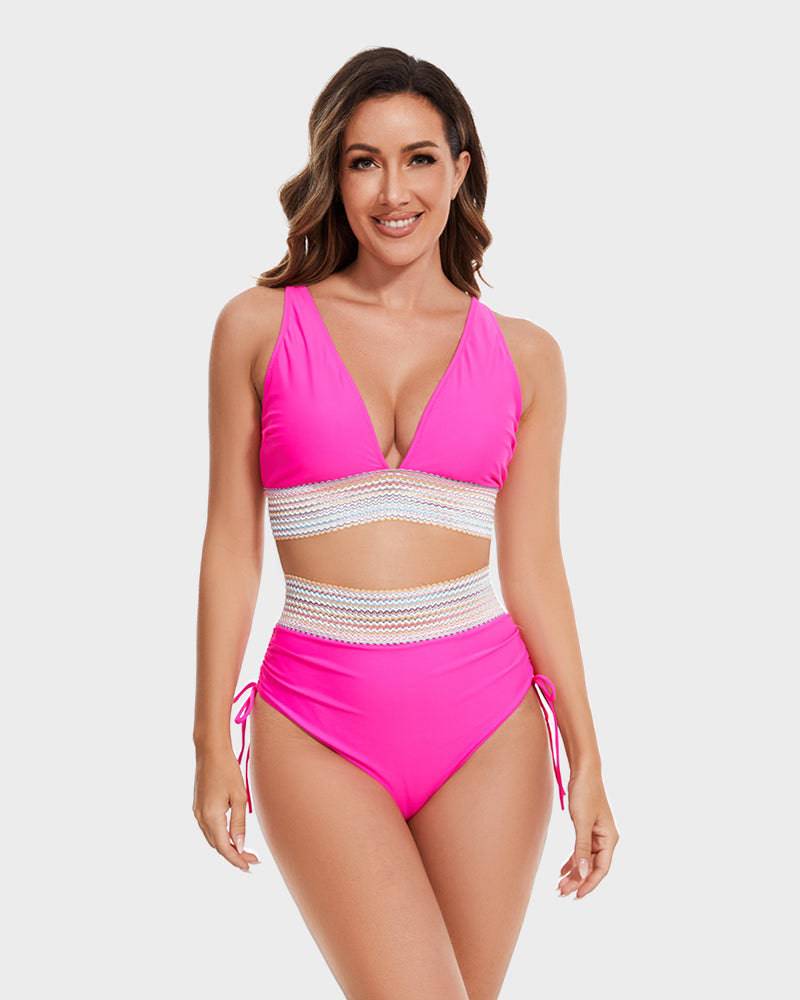 Stylischer Bikini für Damen mit High-Waist Hose – V-Ausschnitt & Figurformend
