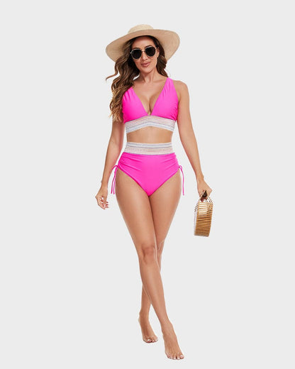 Stylischer Bikini für Damen mit High-Waist Hose – V-Ausschnitt & Figurformend