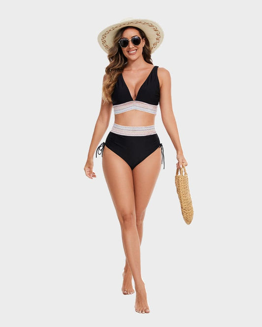 Stylischer Bikini für Damen mit High-Waist Hose – V-Ausschnitt & Figurformend
