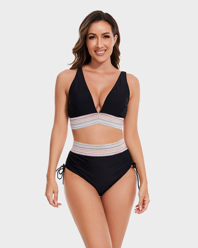 Stylischer Bikini für Damen mit High-Waist Hose – V-Ausschnitt & Figurformend