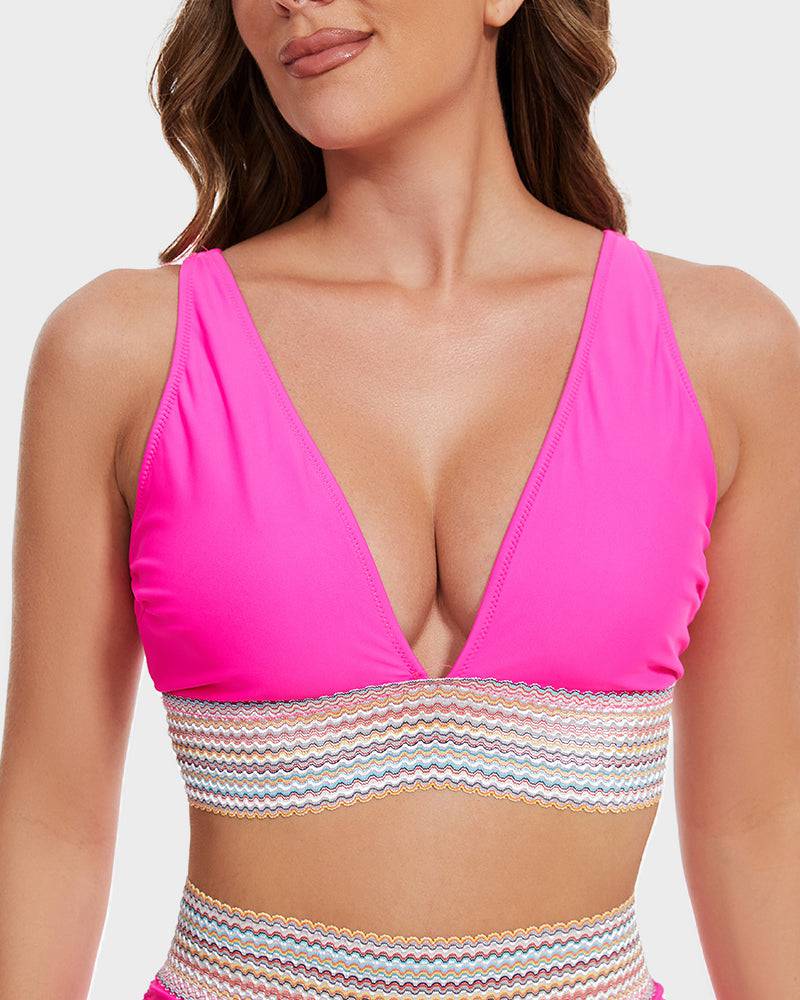 Stylischer Bikini für Damen mit High-Waist Hose – V-Ausschnitt & Figurformend