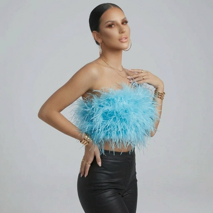 Elegantes Bandeau Feder-Top für Damen – Glamouröses Crop Top trägerlos & Statement-Look