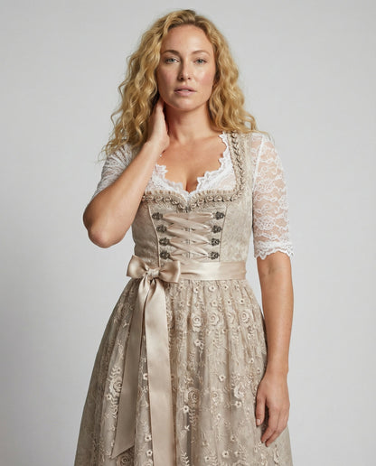 Elegantes Spitzen Dirndl Kleid für Damen – Figurbetontes Trachtenkleid mit Schleife & Vintage-Charme