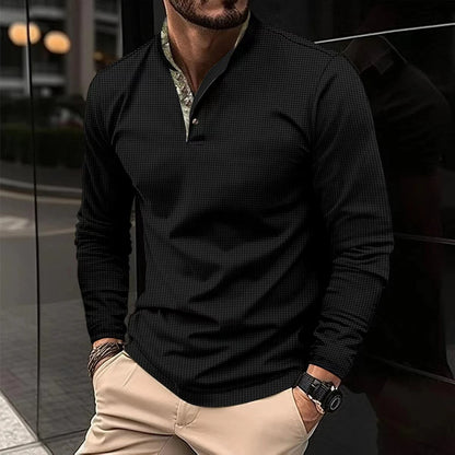 Édrien - Elegantes Herren-Polo für den Frühling mit langen Ärmeln und farbigem Kragen