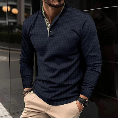 Édrien - Elegantes Herren-Polo für den Frühling mit langen Ärmeln und farbigem Kragen
