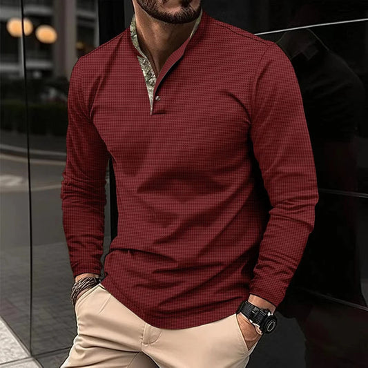 Édrien - Elegantes Herren-Polo für den Frühling mit langen Ärmeln und farbigem Kragen