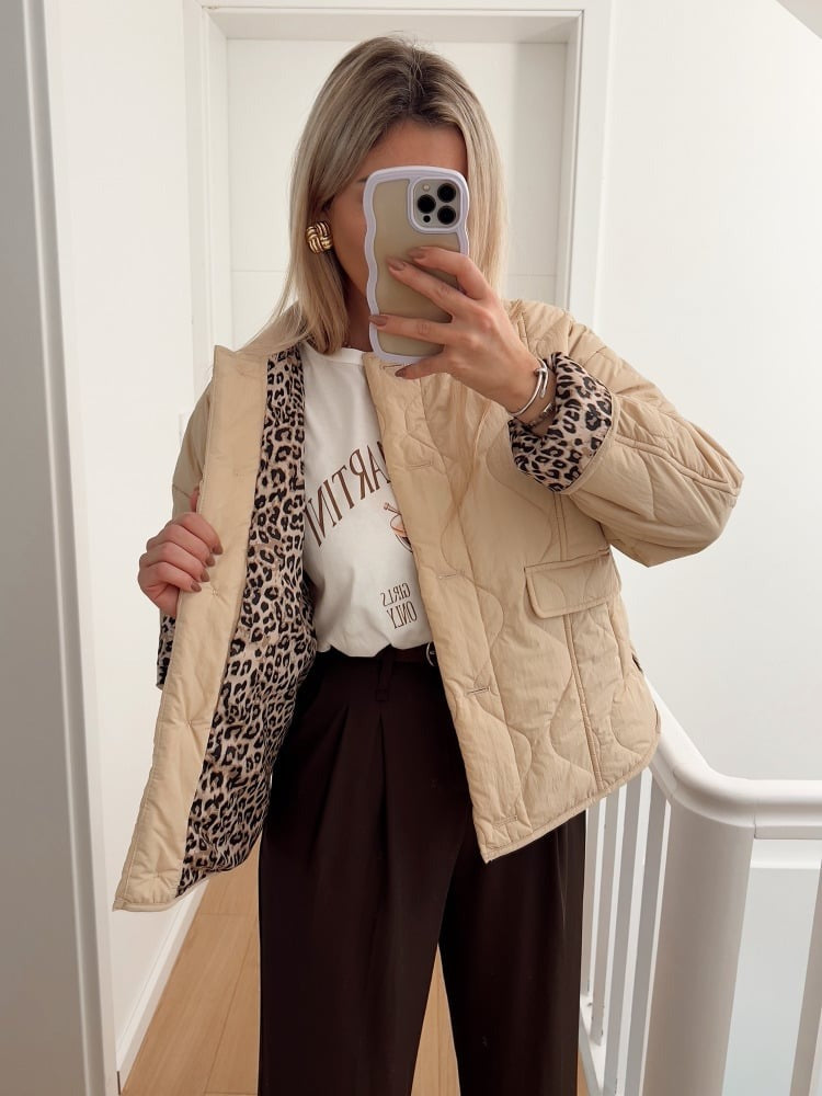 Steppjacke Damen mit Leo-Details – Leichte Übergangsjacke gesteppt & stylisch