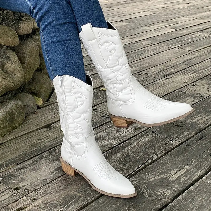 Lunéaëlle - Metallische Bestickte Cowboy-Stiefel im Western-Stil | Must-Have Mode für Frühling und Festivals